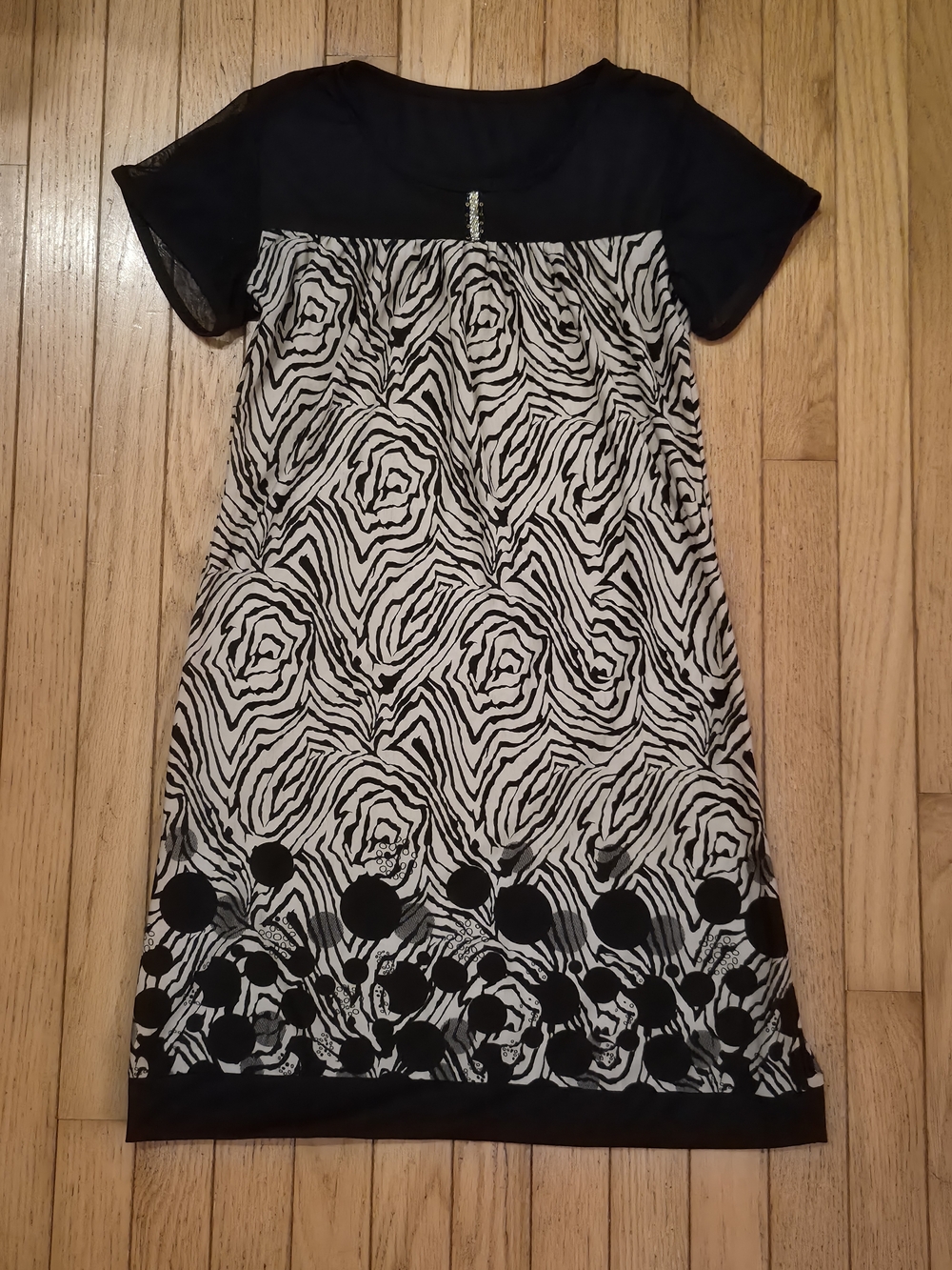 ​Black & Cream Abstract Zebra Swirl Print Empire Waist Mini Dress Tunic Top